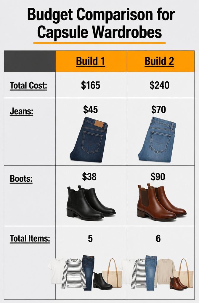 A budget comparison chart for capsule wardrobes.