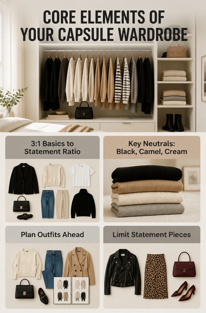 An infographic illustrating the core elements of a capsule wardrobe.