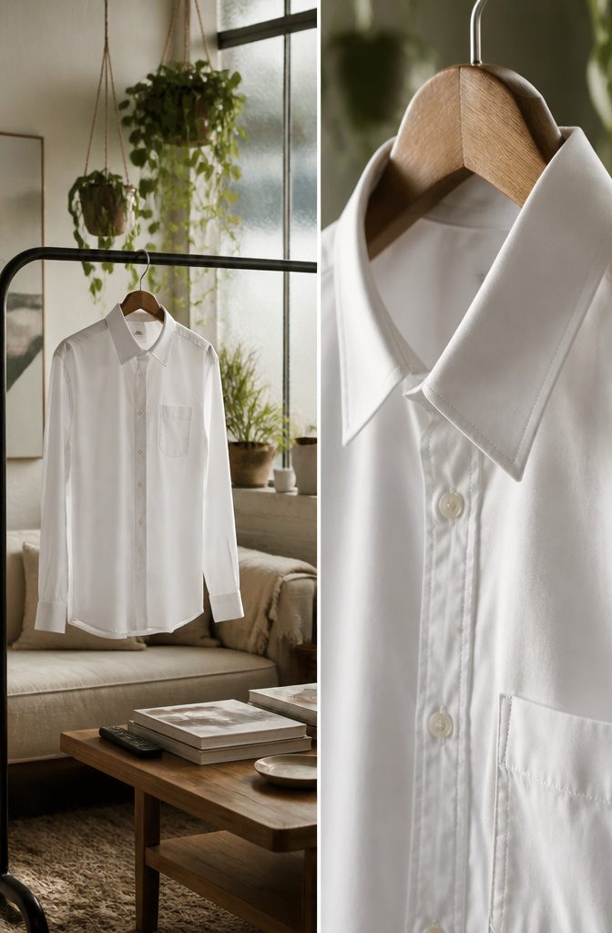 A button-down shirt displayed on a light background.