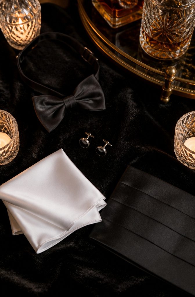 Silver cufflinks and a white pocket square on a tailored jacket.